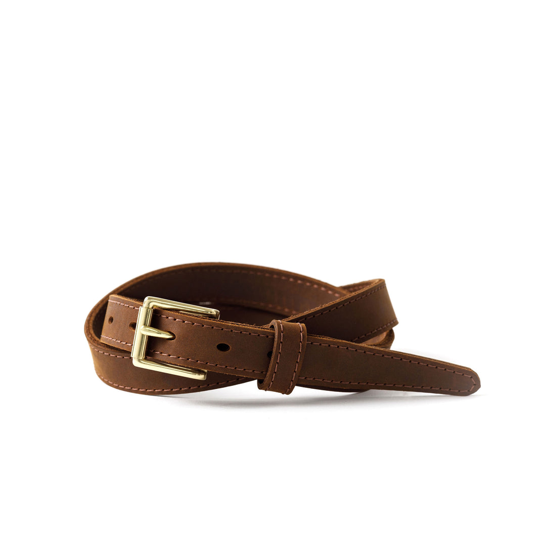 The Slim Chino Belt (Stitched) - Nubuc Brown 1