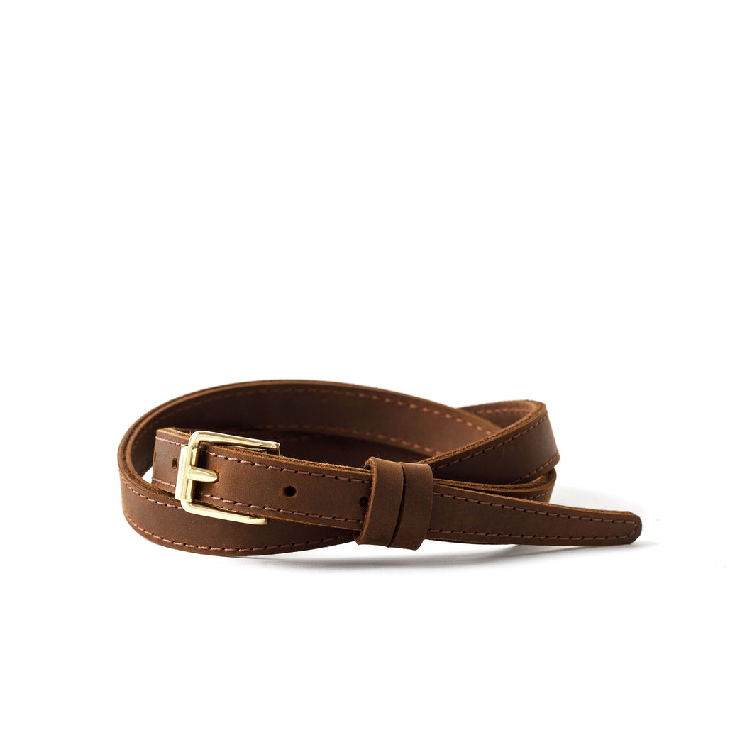 The Skinny Belt (Stitched) - Nubuc Brown 3/4